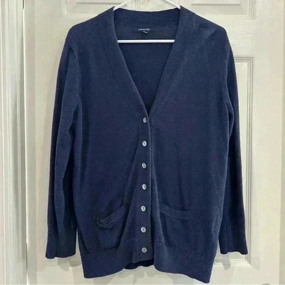 Lands' End Women Cardigan Size MP Blue V Neck Button Up Long Sleeve Pockets - Picture 1 of 9